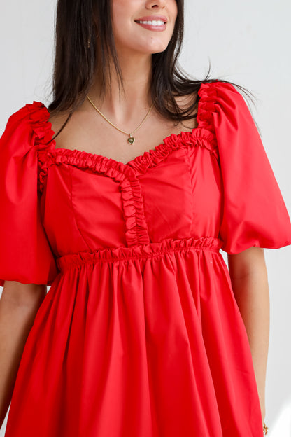 Convincingly Graceful Red Ruffle Mini Dress