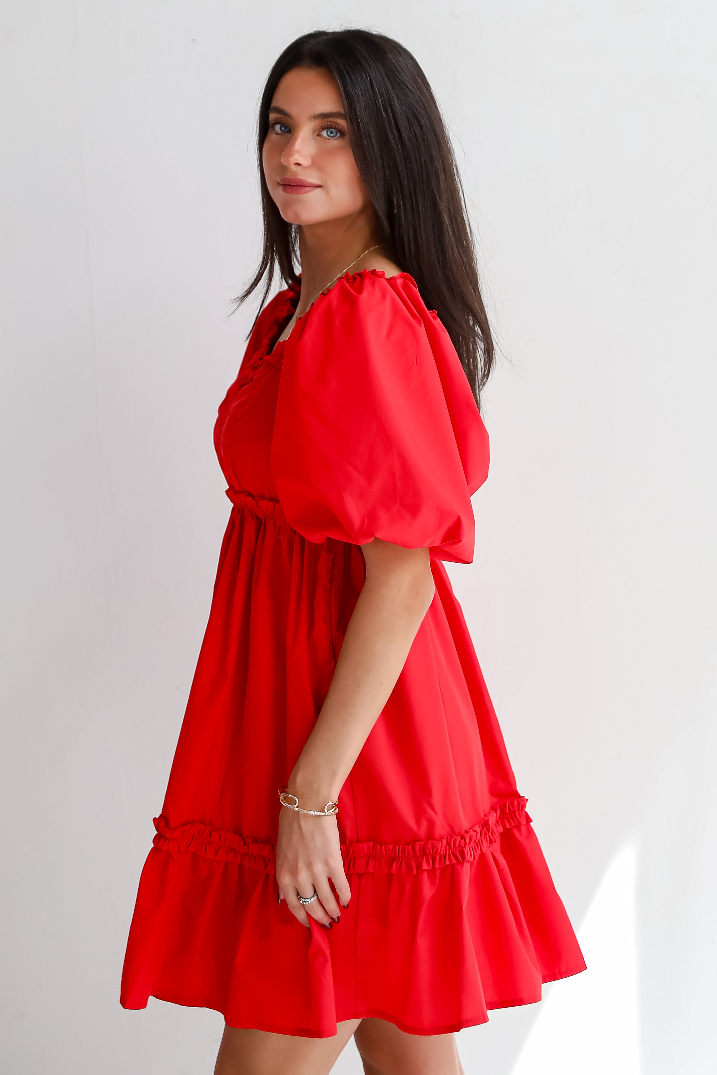 Convincingly Graceful Red Ruffle Mini Dress