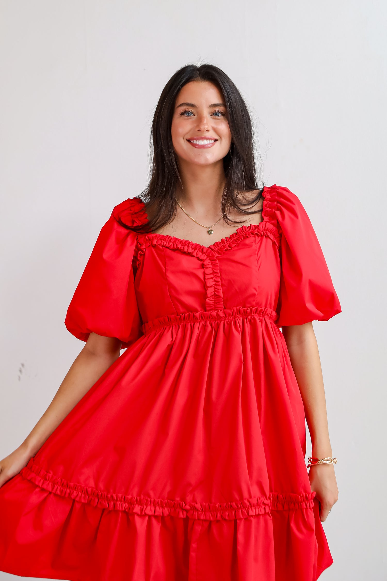 Convincingly Graceful Red Ruffle Mini Dress