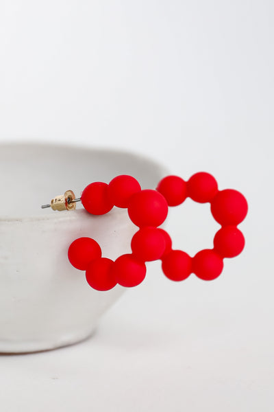 Red Matte Ball Mini Hoop Earrings | Trendy Jewelry | Dress Up