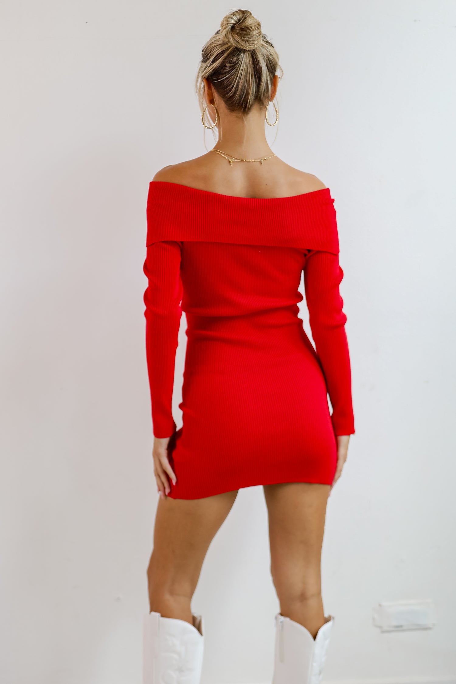 Touchdown Season Off-The-Shoulder Mini Sweater Dress