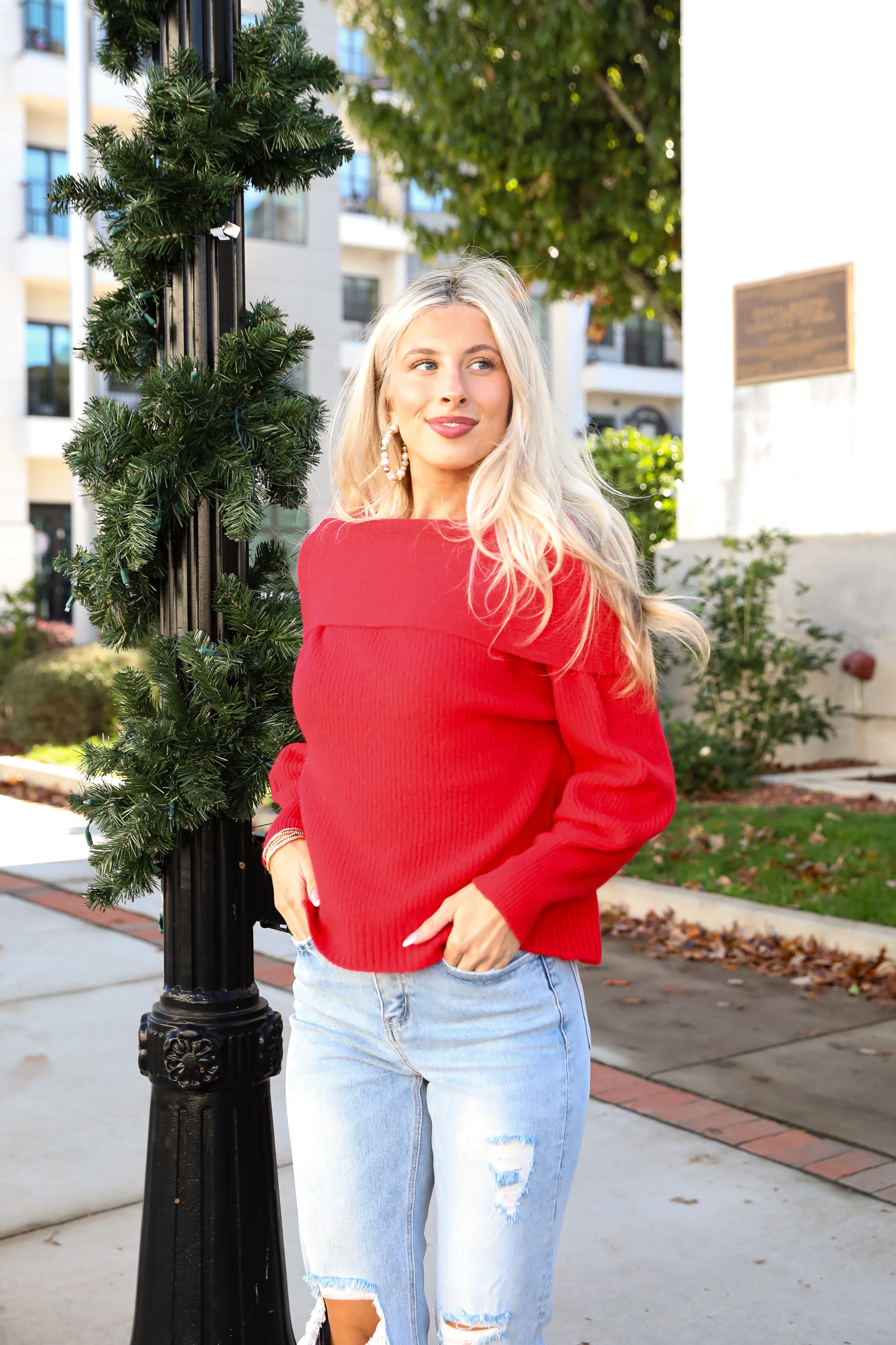 Off the shoulder sweater red best sale