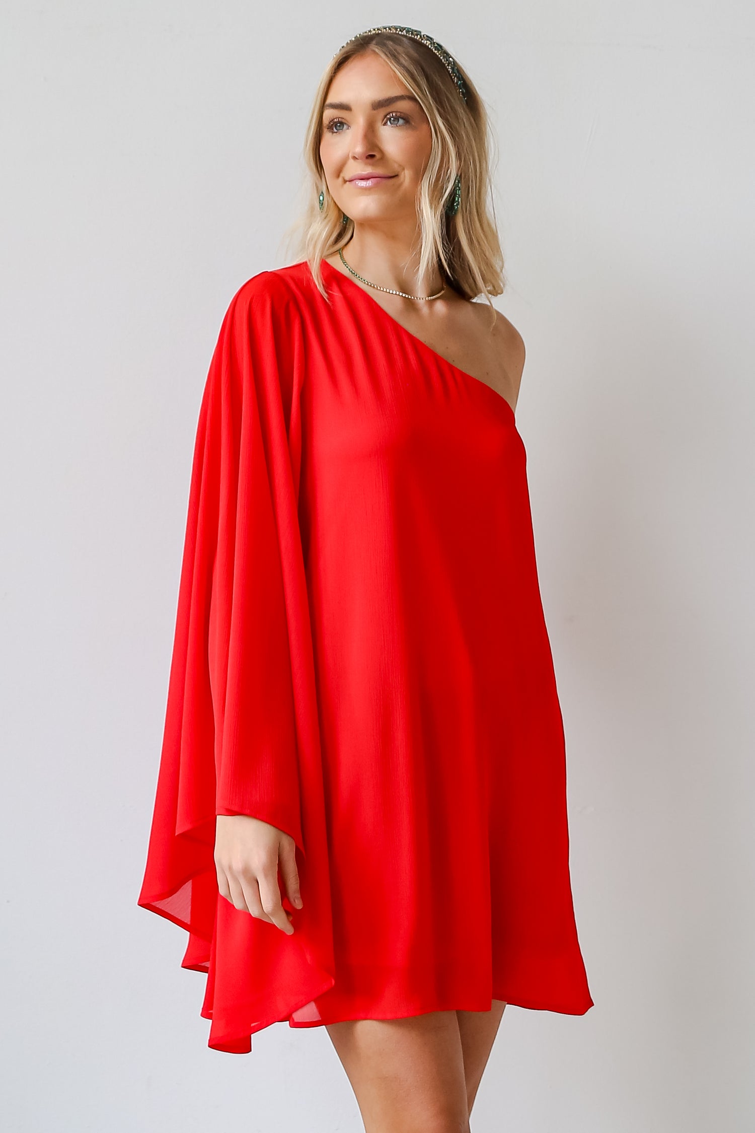 Red One-Shoulder Mini Dress on model