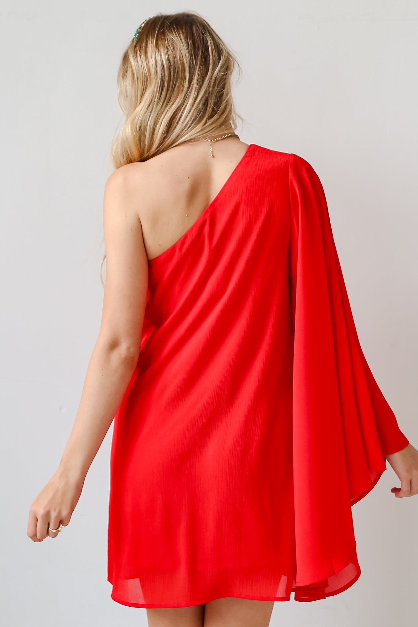 Red One-Shoulder Mini Dress back view
