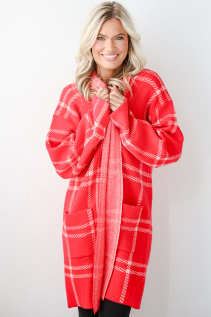 Beyond Cuddly Red Plaid Sweater Cardigan