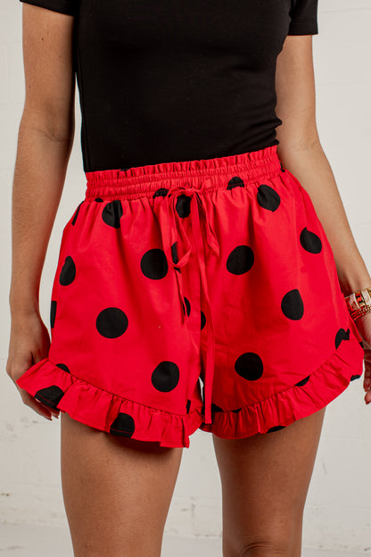 Sideline Sweetheart Polka Dot Red Shorts