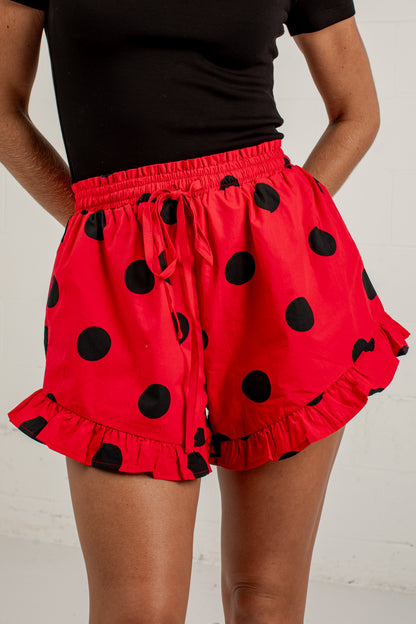 Sideline Sweetheart Polka Dot Red Shorts