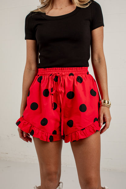 Sideline Sweetheart Polka Dot Red Shorts