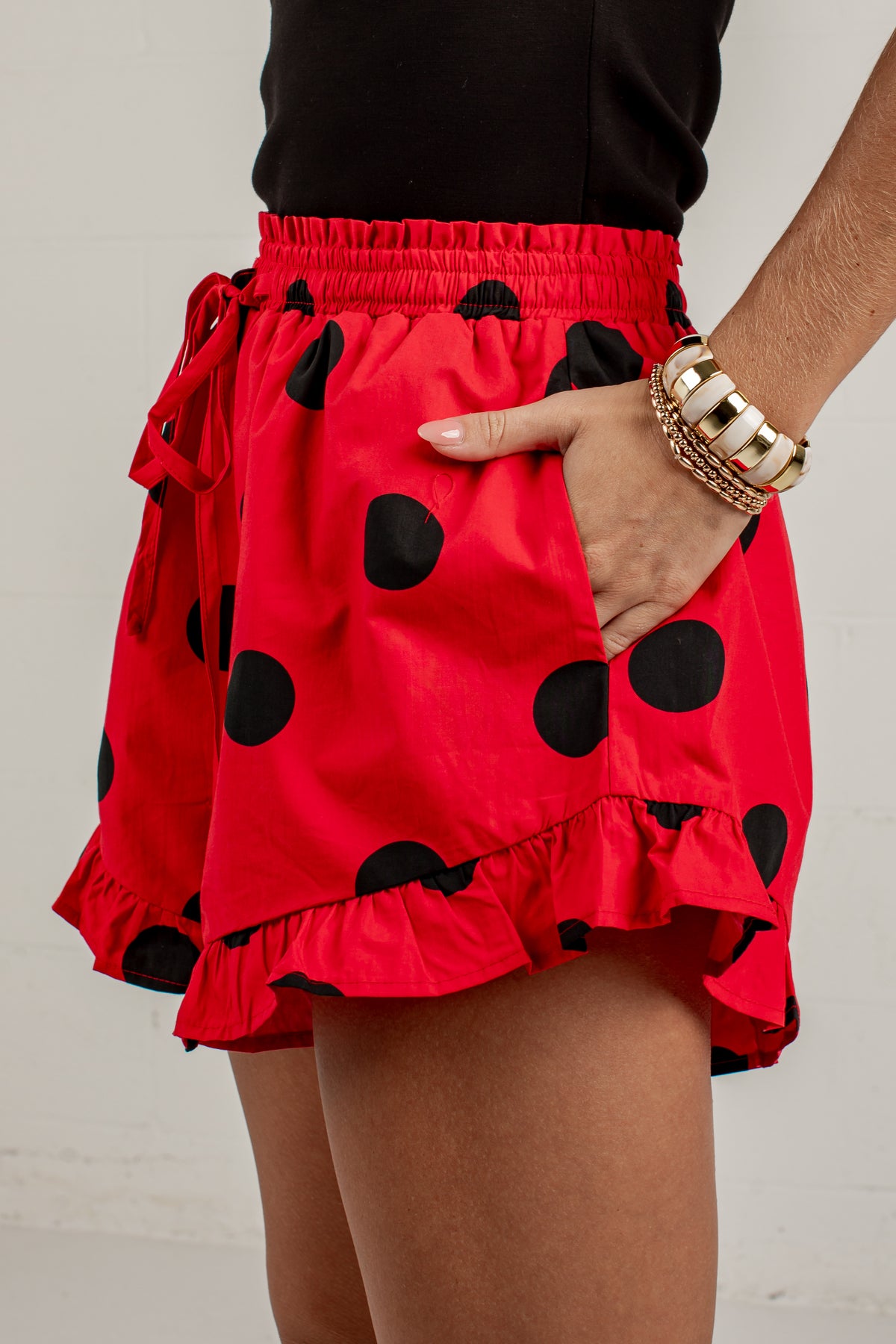 Sideline Sweetheart Polka Dot Red Shorts