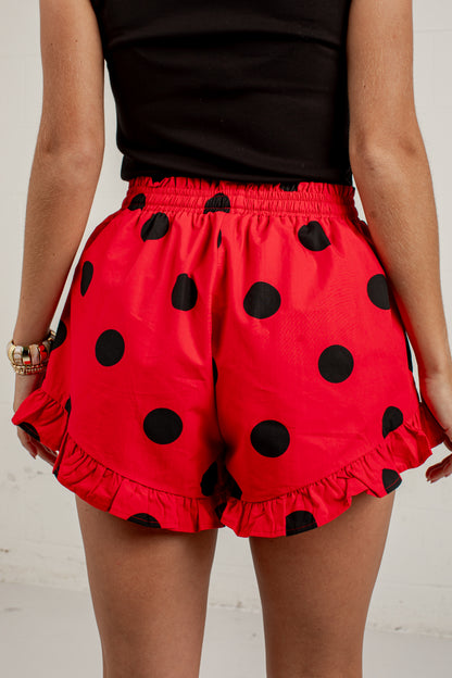 Sideline Sweetheart Polka Dot Red Shorts