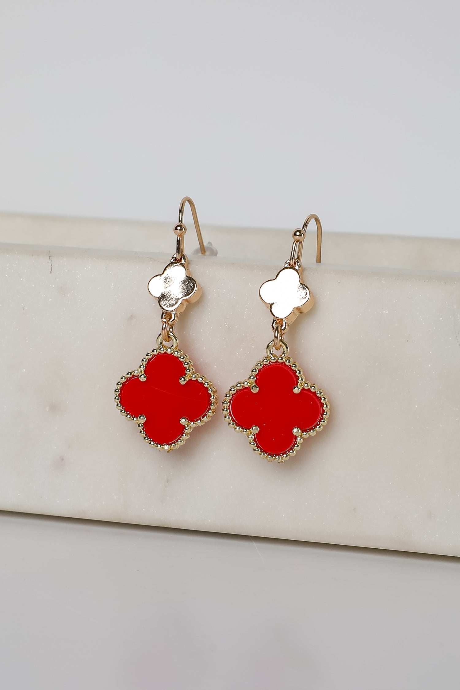 Cute Red Quatrefoil Drop Earrings | Trendy Earrings | ShopDressUp Cute Red Quatrefoil Drop Earrings | Trendy Earrings | ShopDressUp
