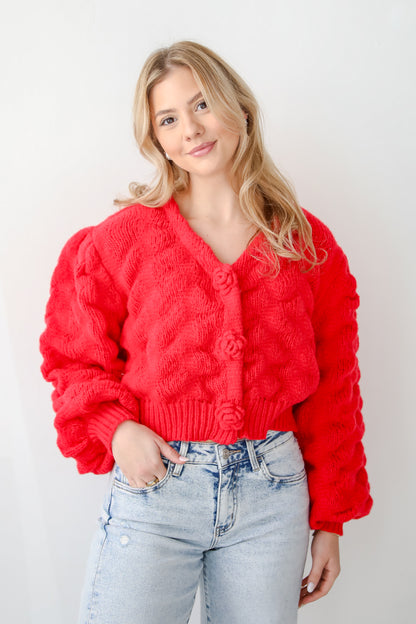 Charismatic Romantic Red Sweater Cardigan