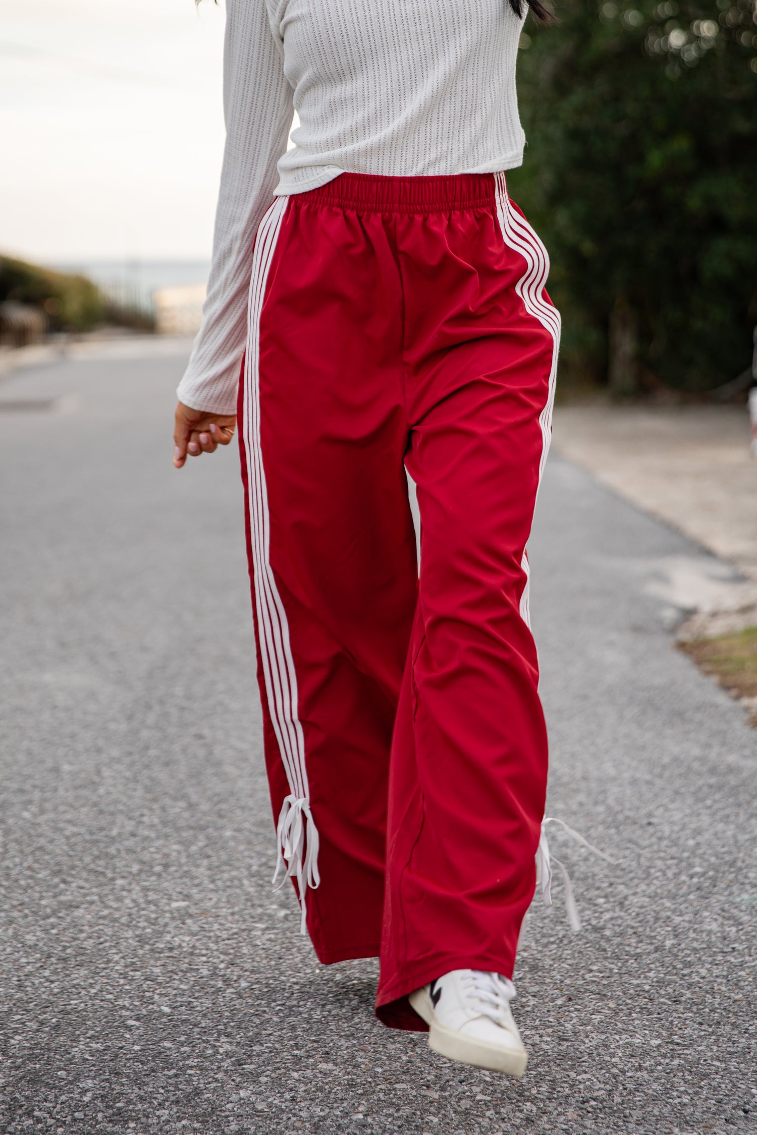 Tied to Perfection Red Side-Stripe Track Pants