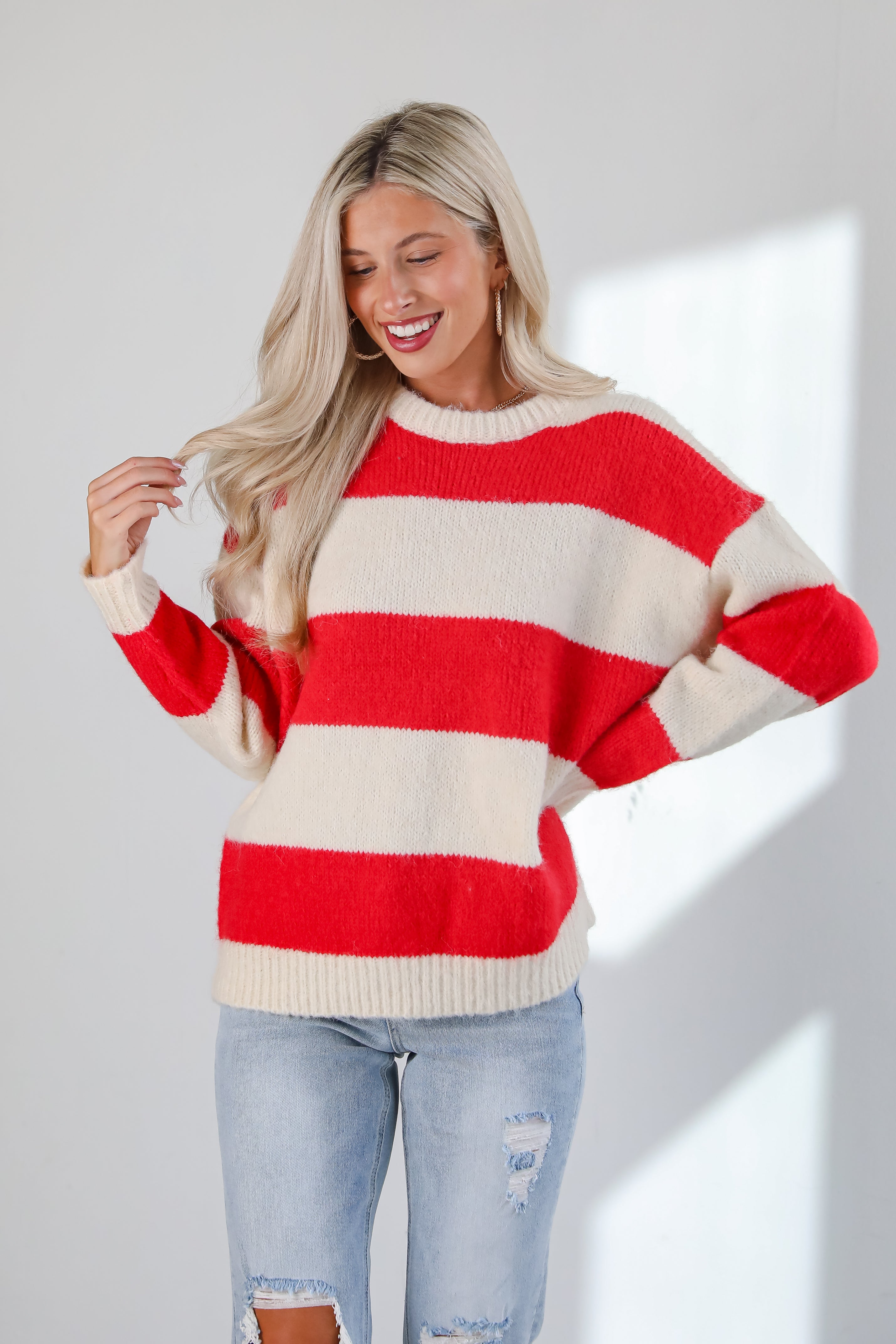 Modern Detail Red Striped Sweater