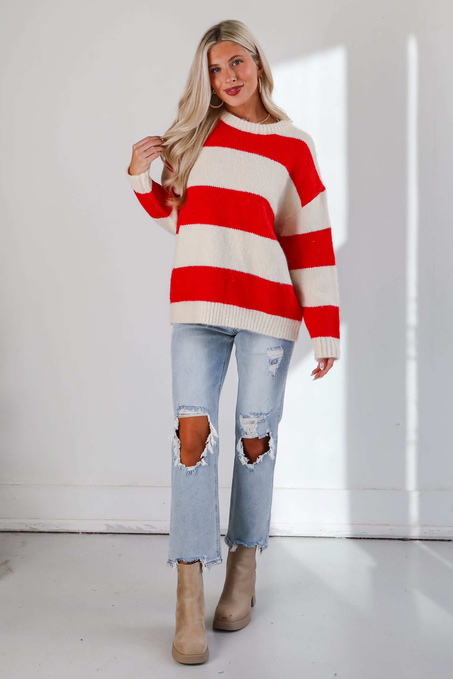 Modern Detail Red Striped Sweater