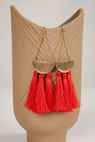 Cute Red Tassel Earrings | Statement Earrings