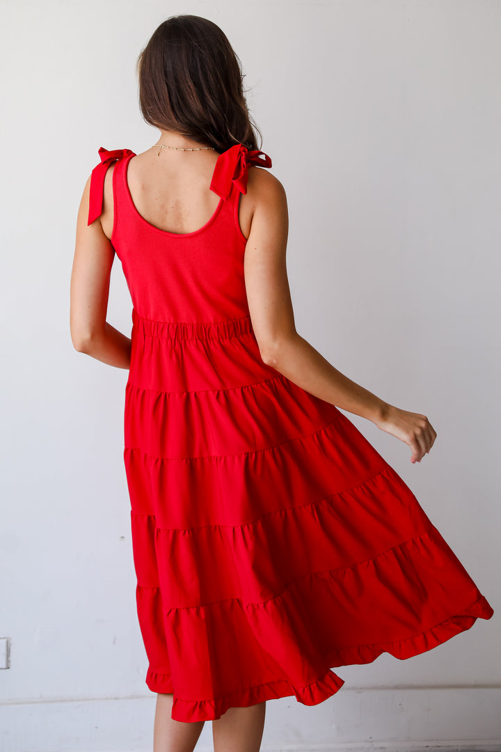 Sweet Daylight Red Tiered Midi Dress