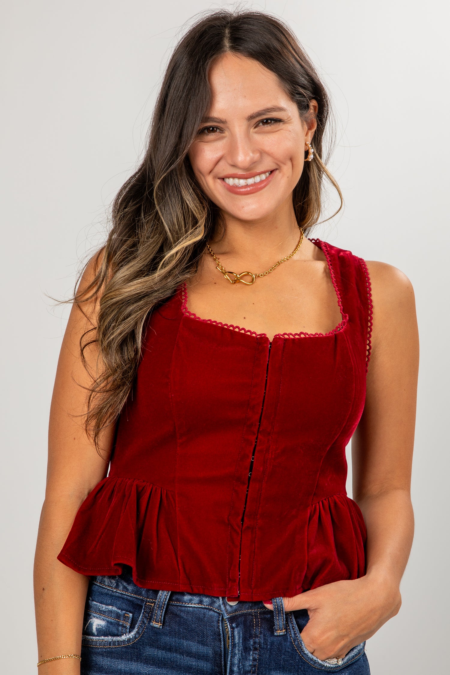 Mistletoe Red Velvet Peplum Top | Trendy Holiday Dress | Dress Up Red / Small Mistletoe Red Velvet Peplum Top | Trendy Holiday Dress | Dress Up Red / Small