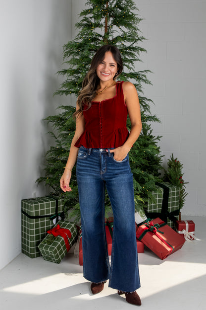 Mistletoe Red Velvet Peplum Top | Trendy Holiday Dress | Dress Up Red / Small Mistletoe Red Velvet Peplum Top | Trendy Holiday Dress | Dress Up Red / Small
