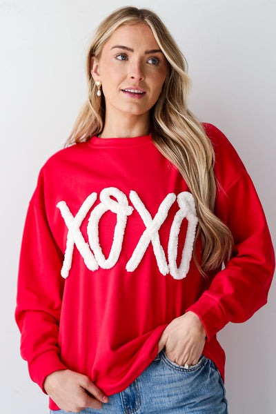 Red XOXO Fleece Pullover for women