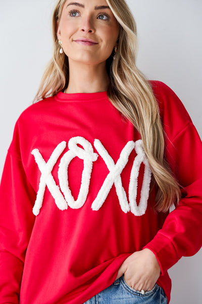 womens Red XOXO Fleece Pullover