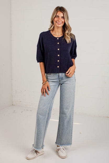 Polished Plans Button Front Knit Top