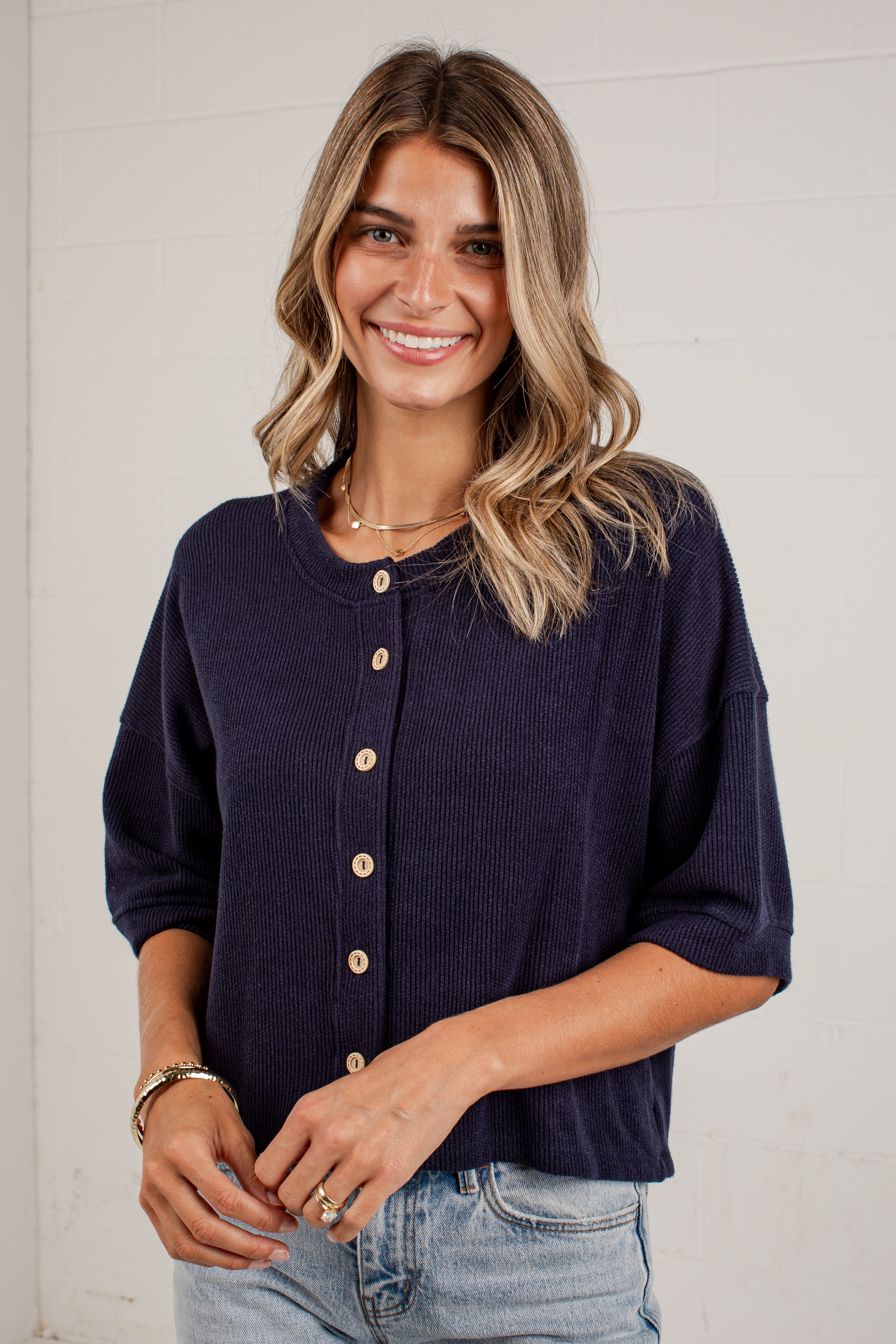 Polished Button Front Knit Top | Trendy Women's Tops | Shop Dress Up