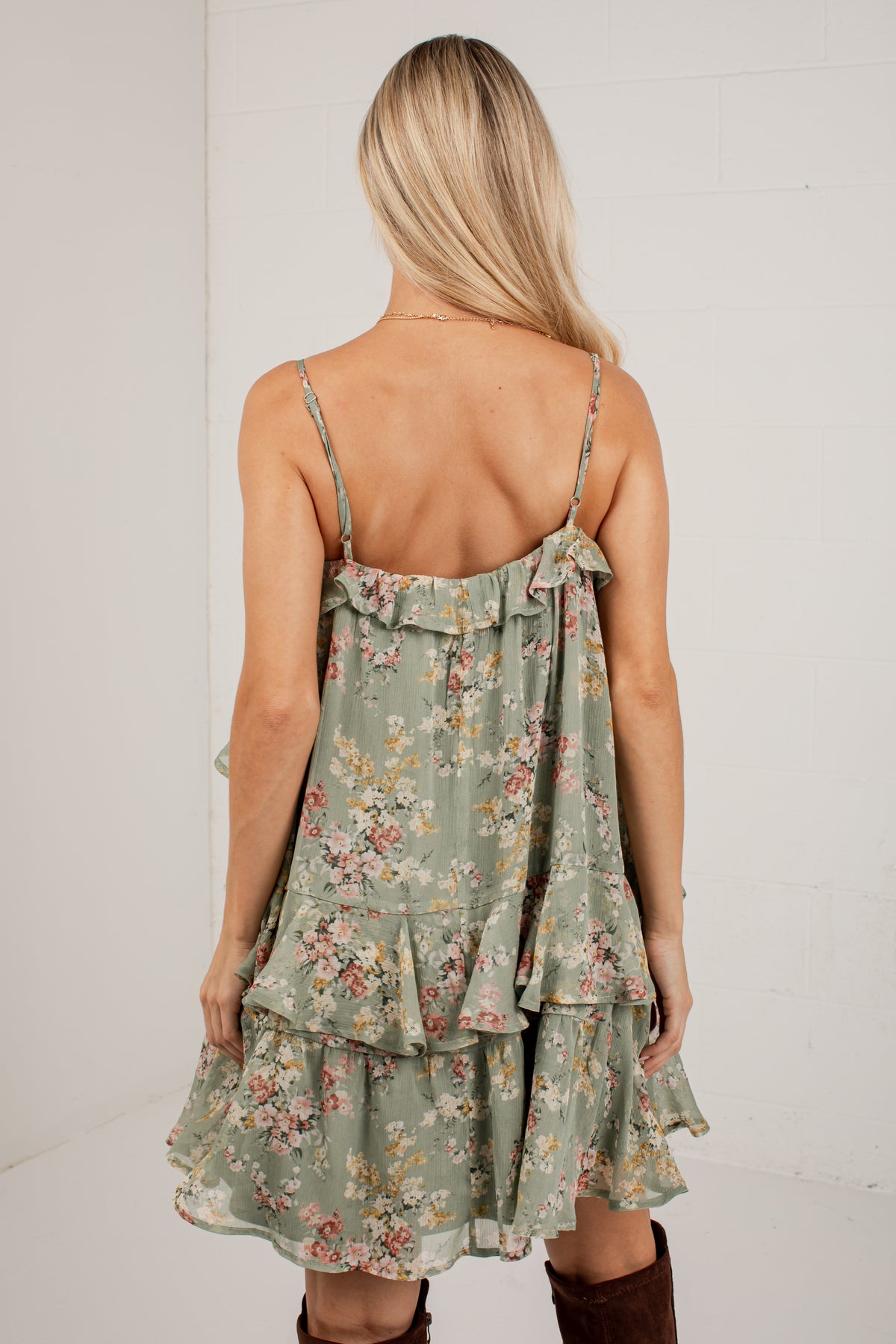 FINAL SALE - Falling Petals Sage Tiered Mini Dress