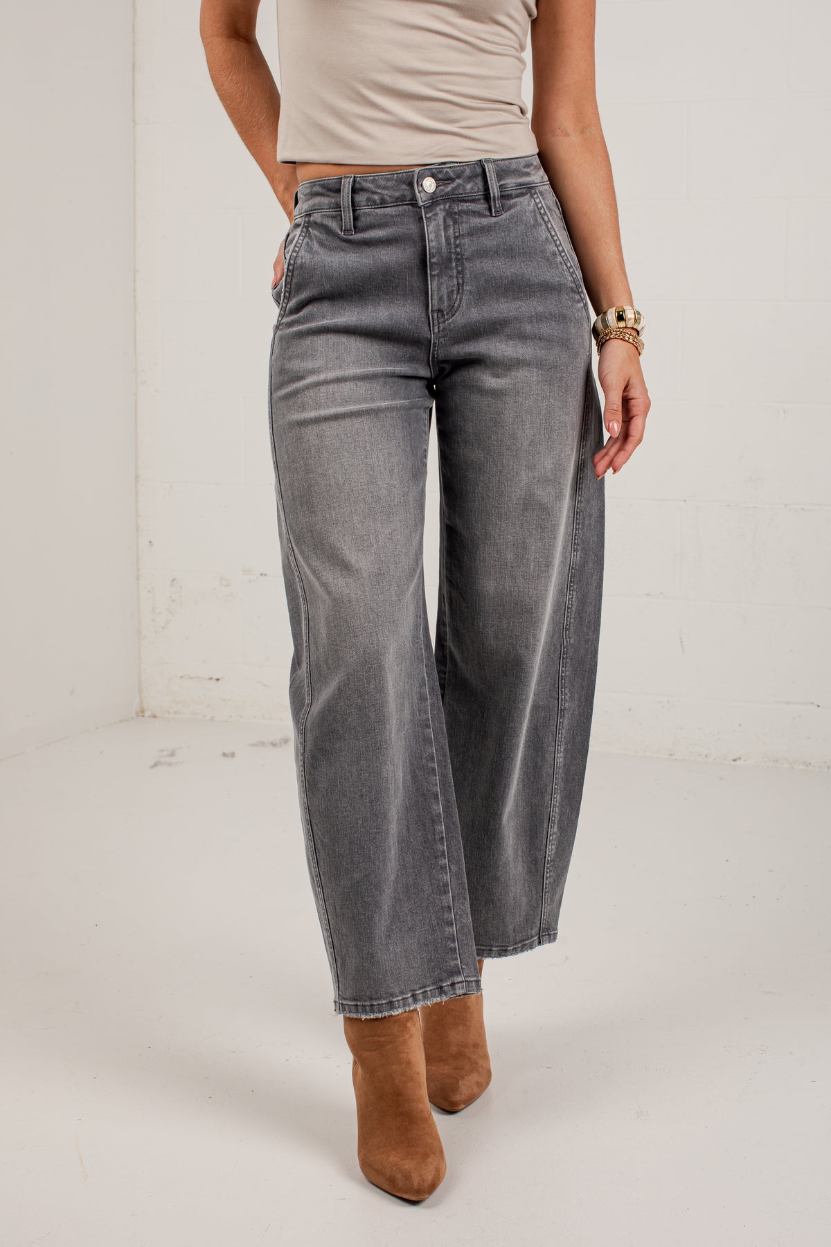 Emily Grey High Rise Wide Leg Jeans