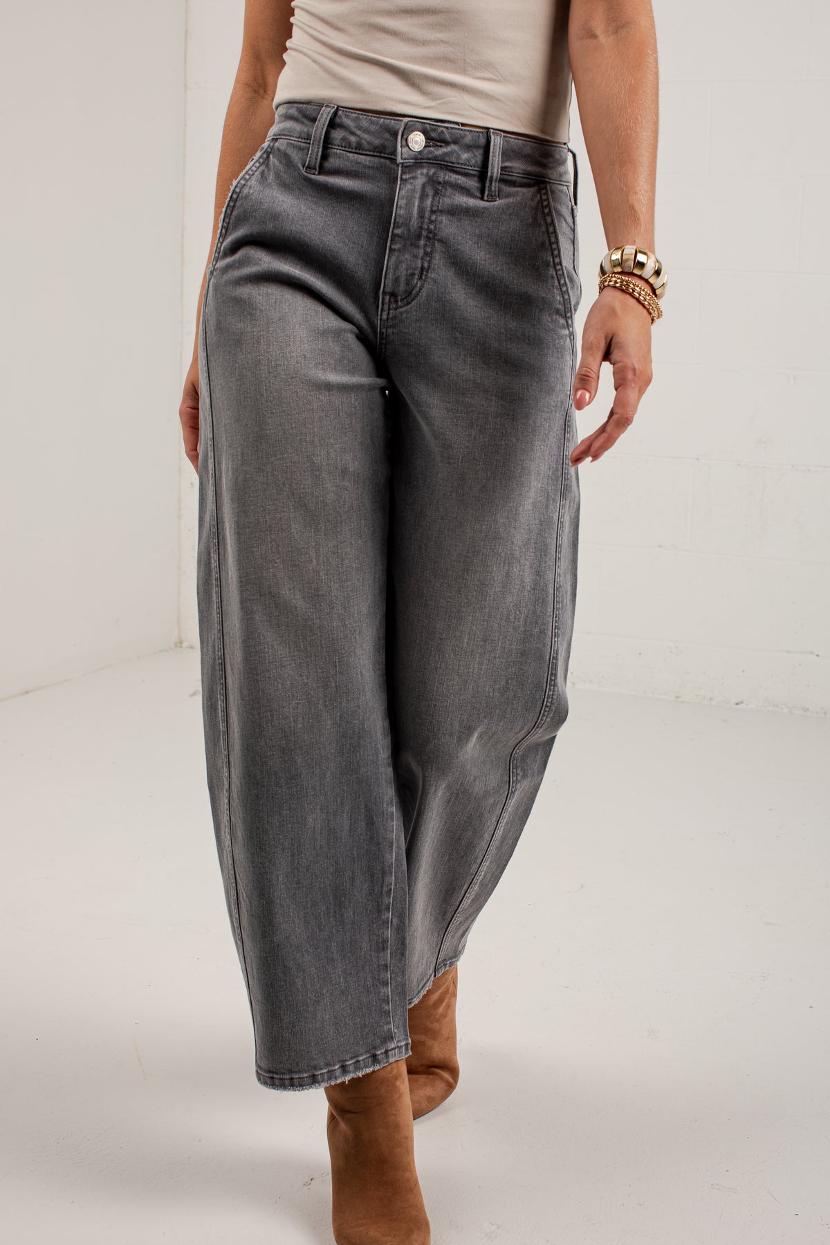 Emily Grey High Rise Wide Leg Jeans
