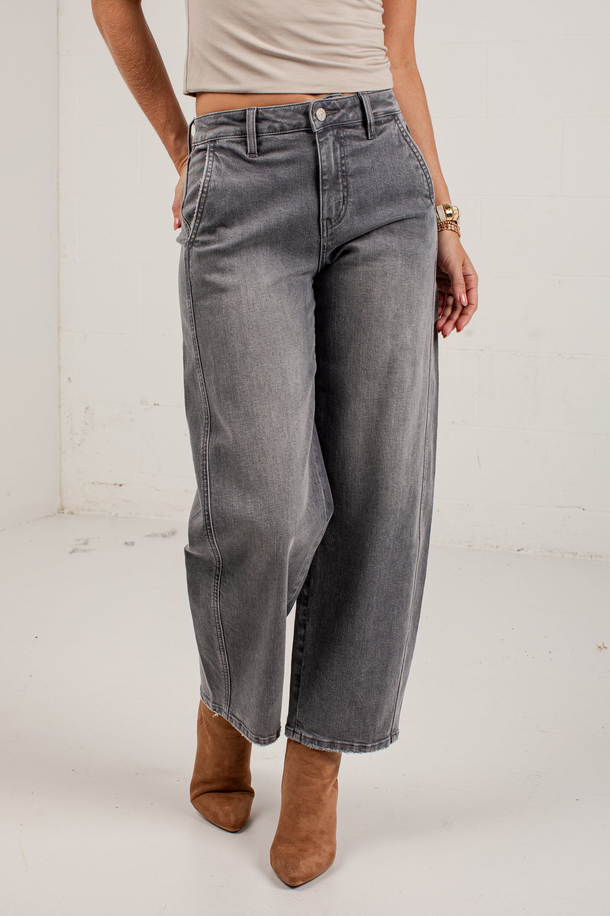 Emily Grey High Rise Wide Leg Jeans