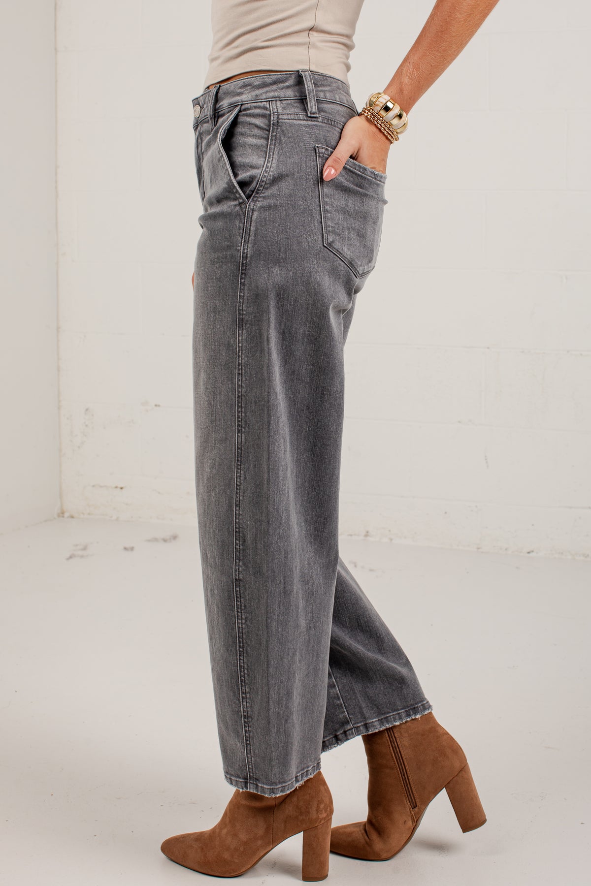 Emily Grey High Rise Wide Leg Jeans