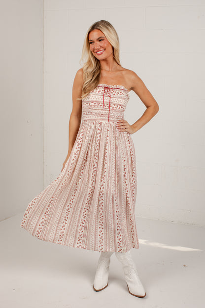 FINAL SALE - At The Edge Cream Floral Midi Dress