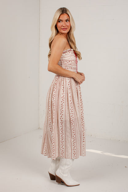 FINAL SALE - At The Edge Cream Floral Midi Dress