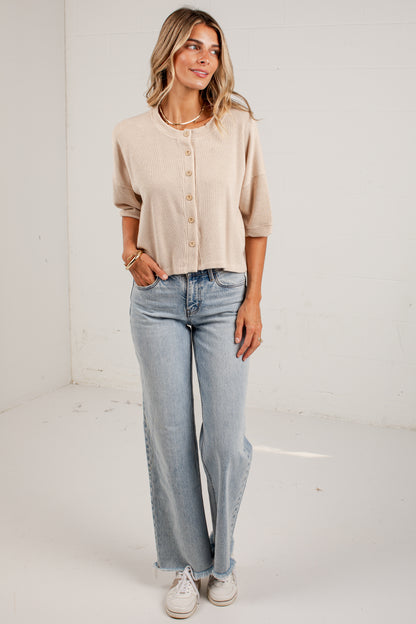 Polished Plans Button Front Knit Top