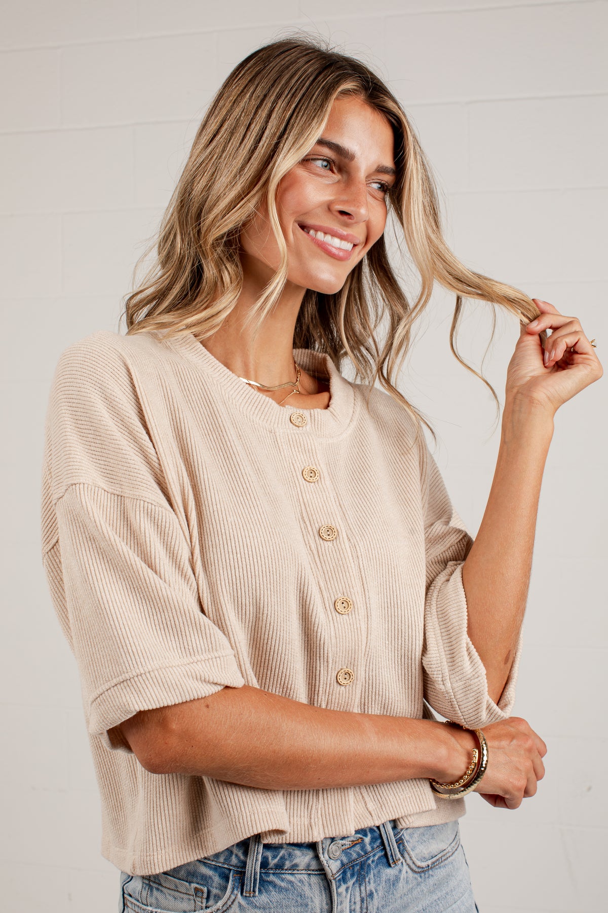 Polished Plans Button Front Knit Top