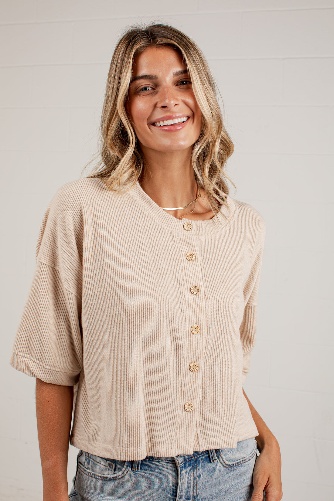 Polished Plans Button Front Knit Top