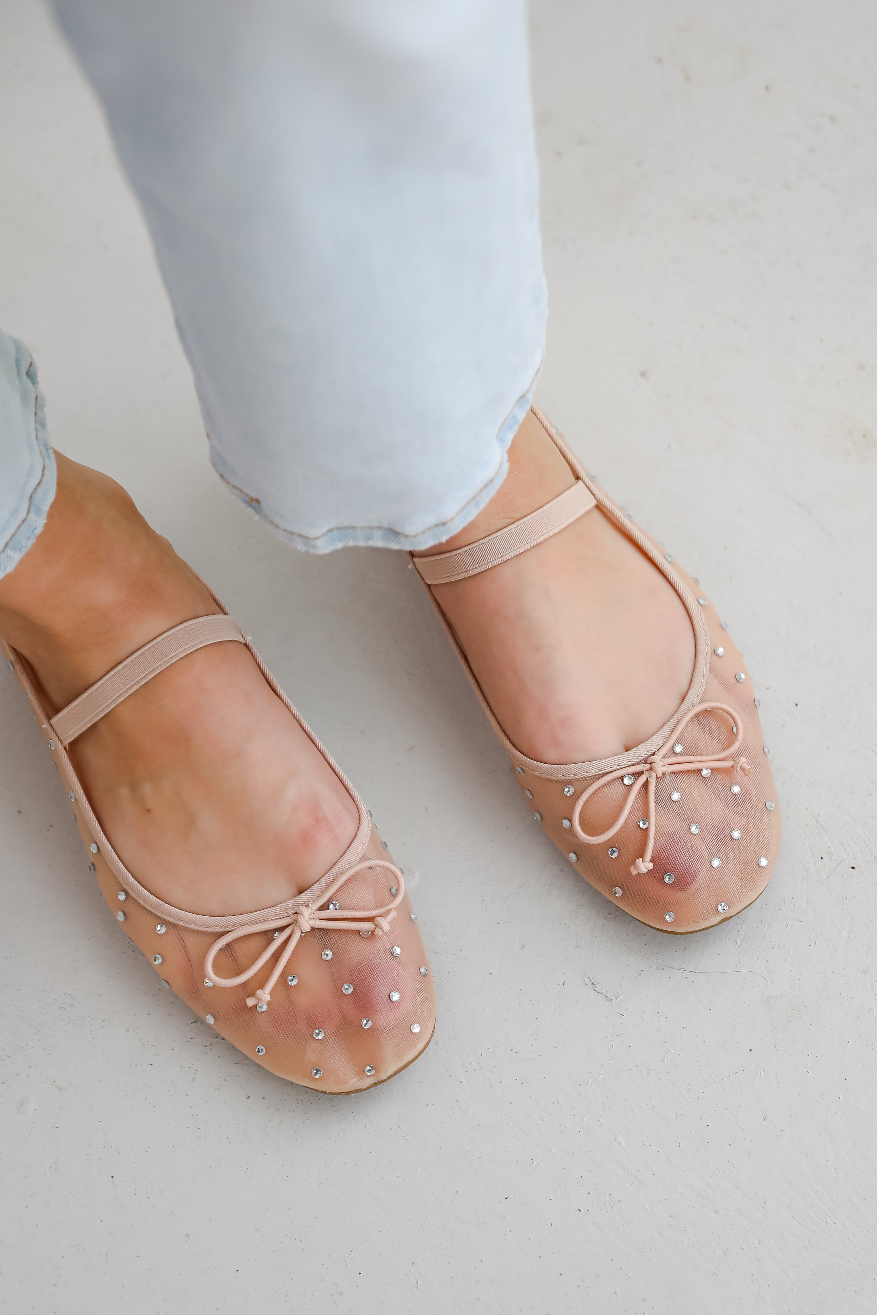 Living For Love Nude Mesh Rhinestone Ballet Flats