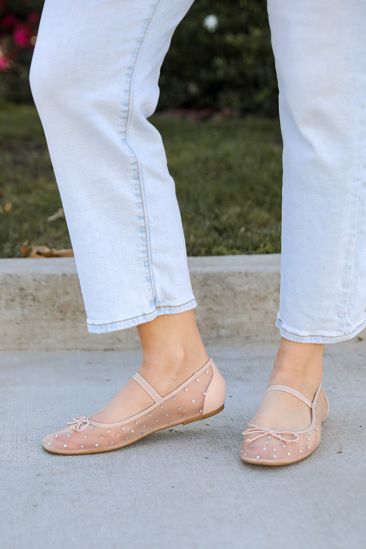 Living For Love Nude Mesh Rhinestone Ballet Flats