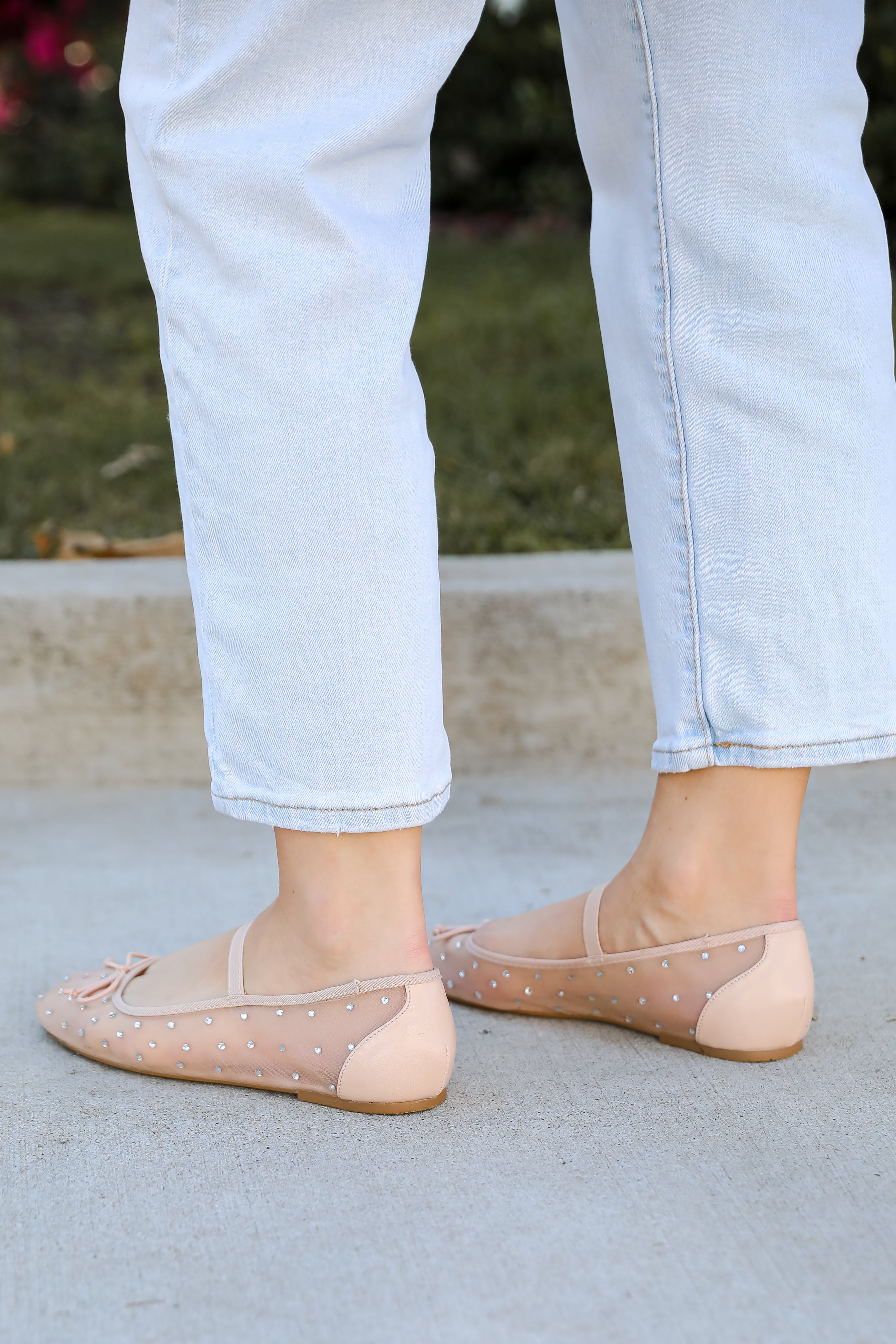 Living For Love Nude Mesh Rhinestone Ballet Flats