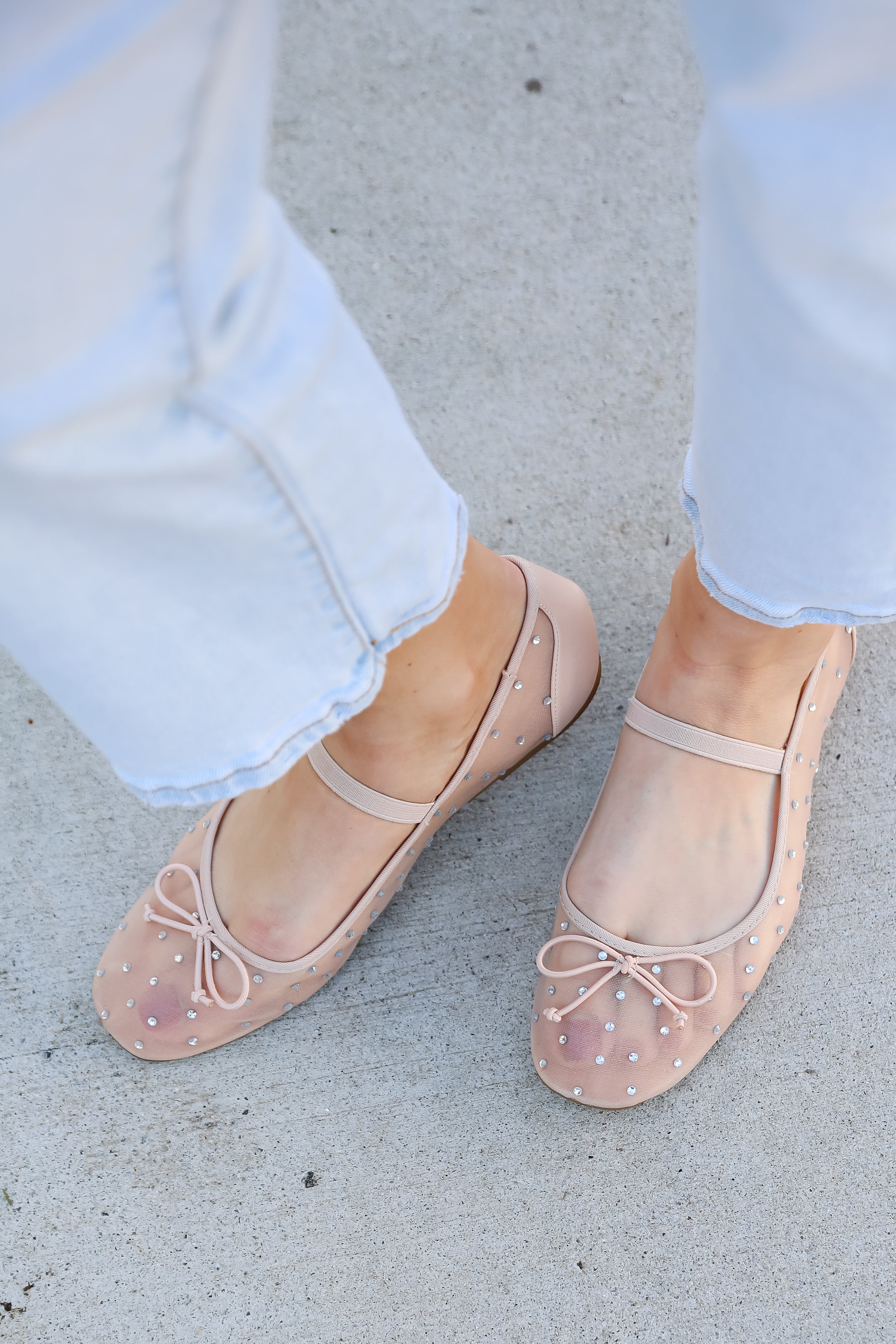 Living For Love Nude Mesh Rhinestone Ballet Flats