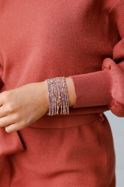 trendy purple Rhinestone Bracelet Set
