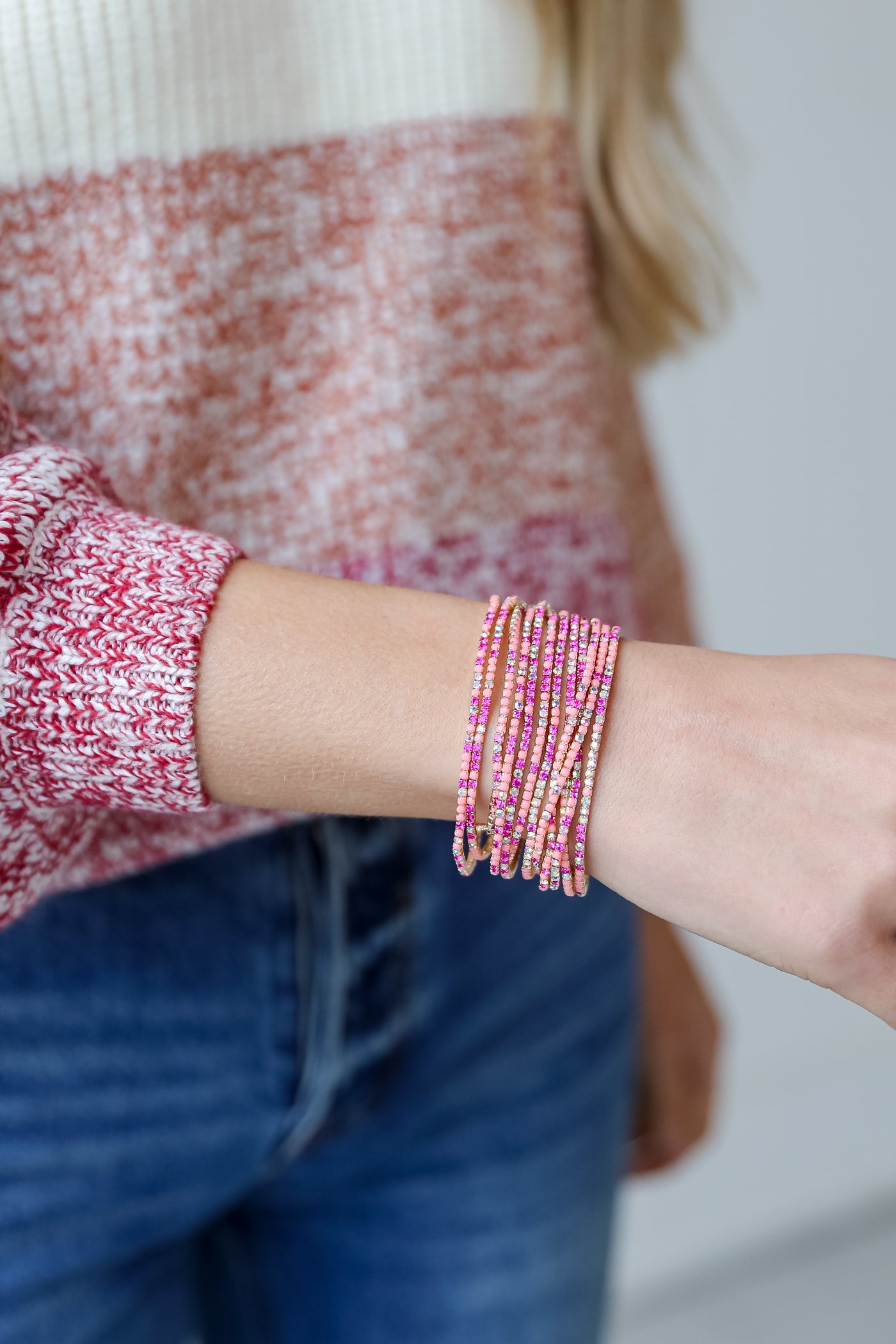 hot pink Rhinestone Bracelet Set