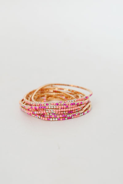 cute pink Rhinestone Bracelet Set flat lay