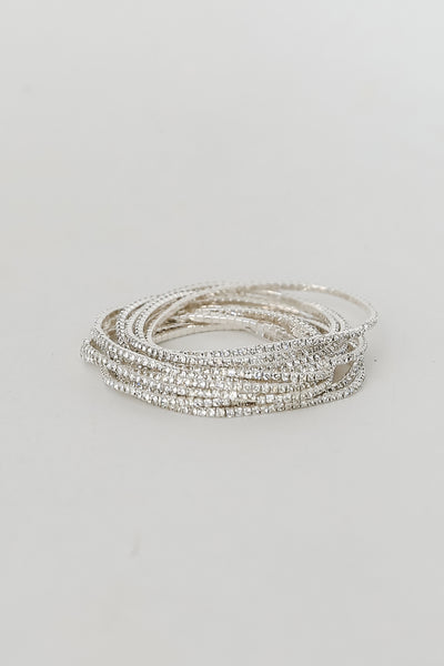 silver Rhinestone Bracelet Set