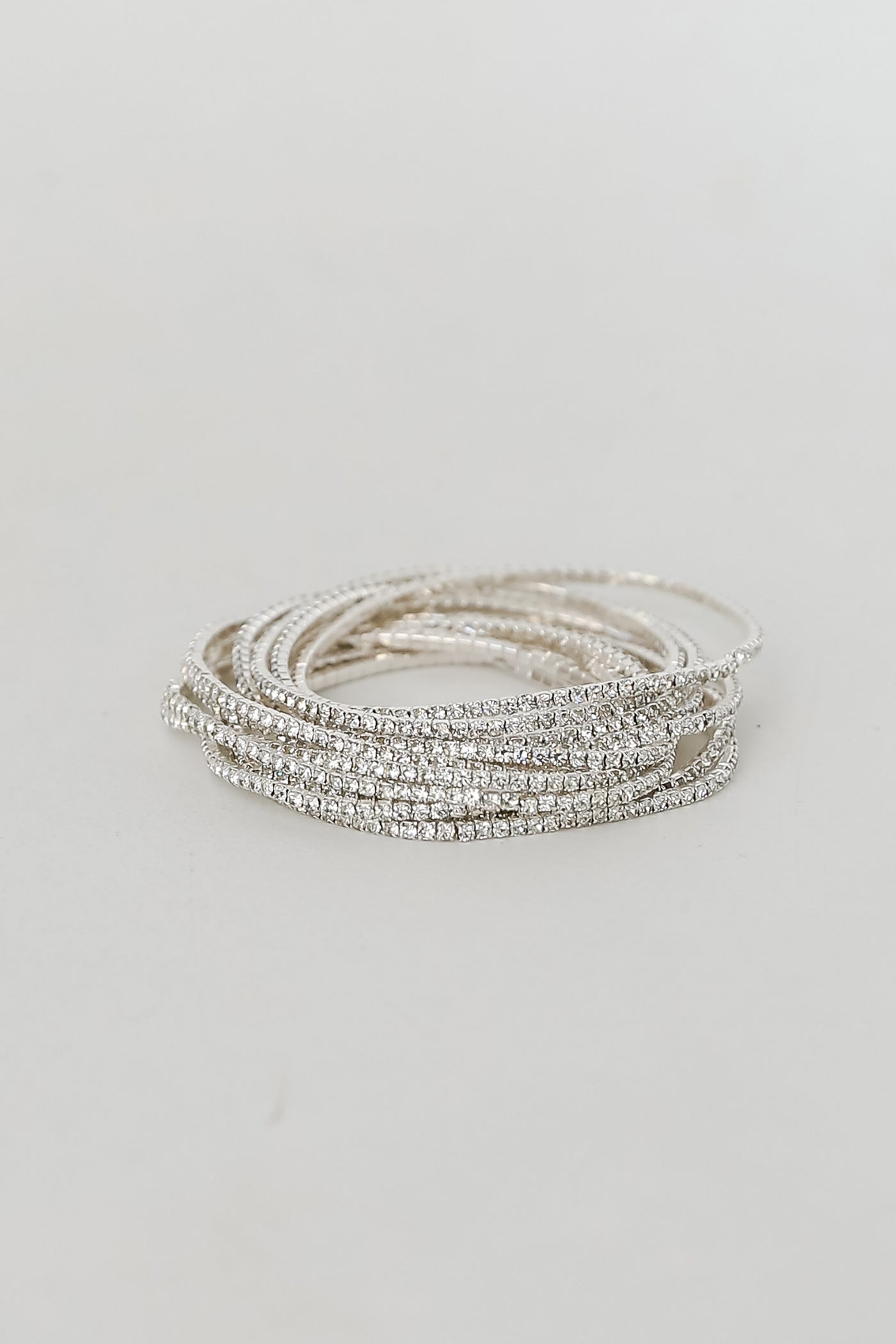 silver Rhinestone Bracelet Set flat lay
