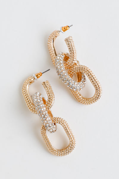 Gold Rhinestone Chainlink Drop Earrings flat lay