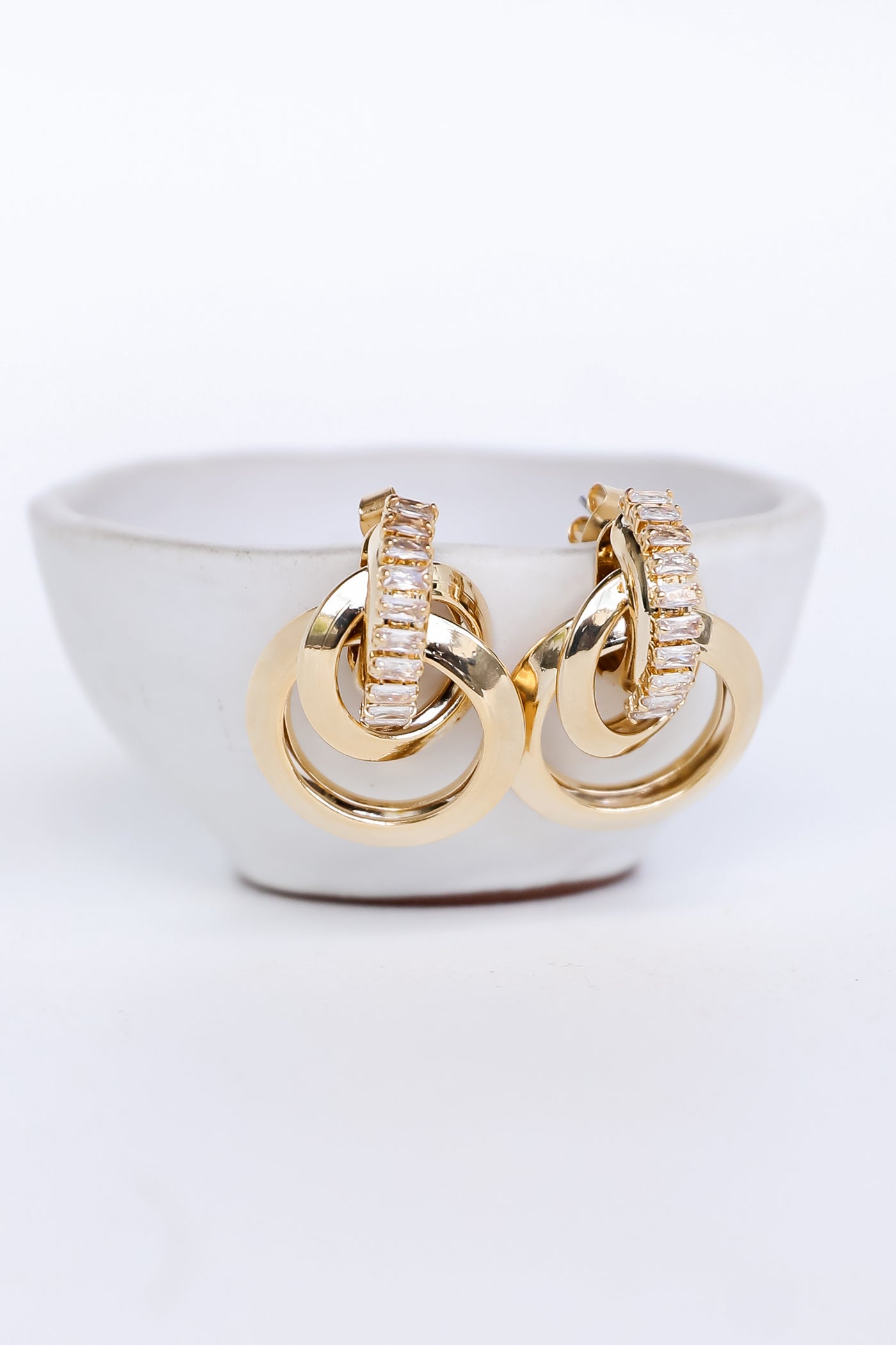 Gold Rhinestone Chainlink Drop Earrings close up