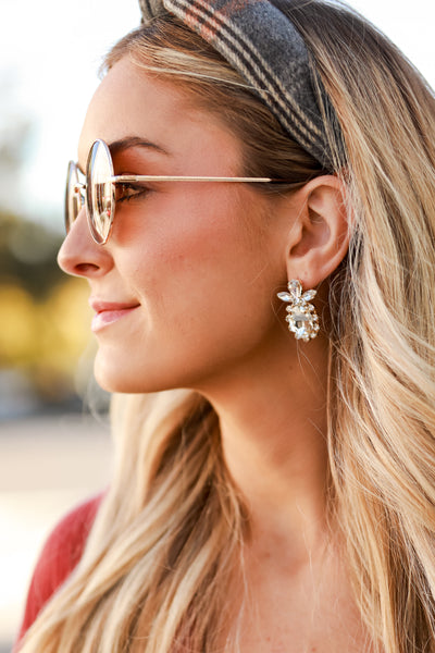 Gold Gemstone Statement Earrings on model