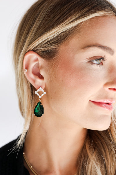 green Gemstone Drop Earrings close up